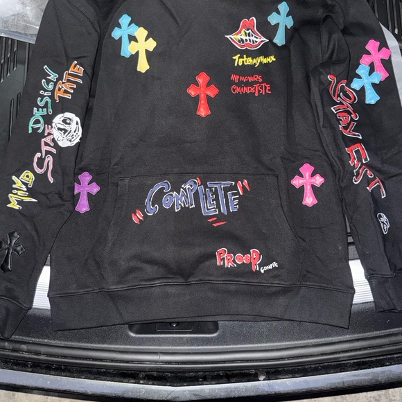 Chrome Hearts Black Sweater with Multicolor Cross patches